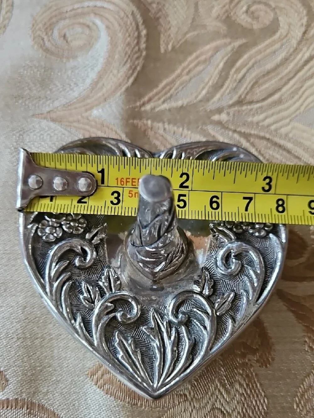 Vintage 1992 Godinger Silver Plated Heart Ring Holder - Ornate Floral